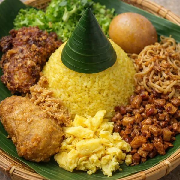 Lauk tumpeng mini ayam goreng tempe perkedel mie goreng Ayam Kremes Sekar Pondok Pinang